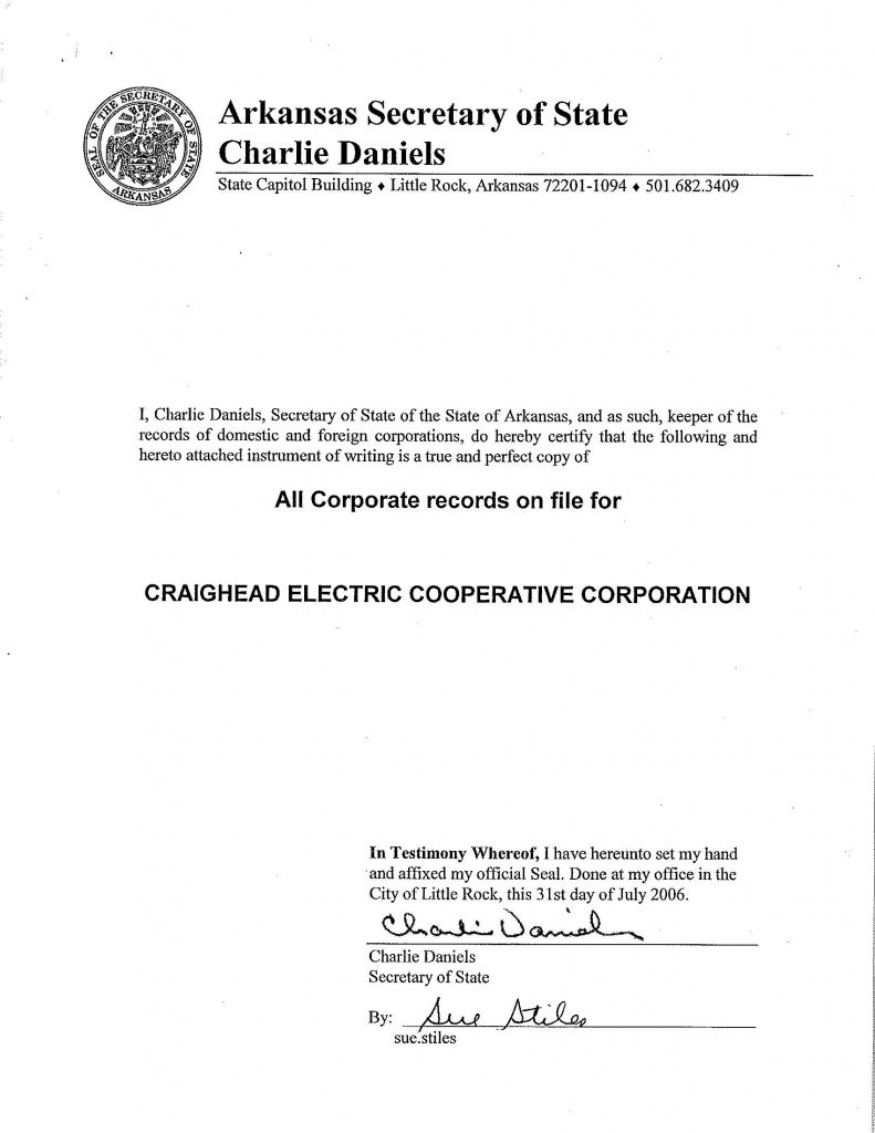 Screenshot of Articles of Incorporation