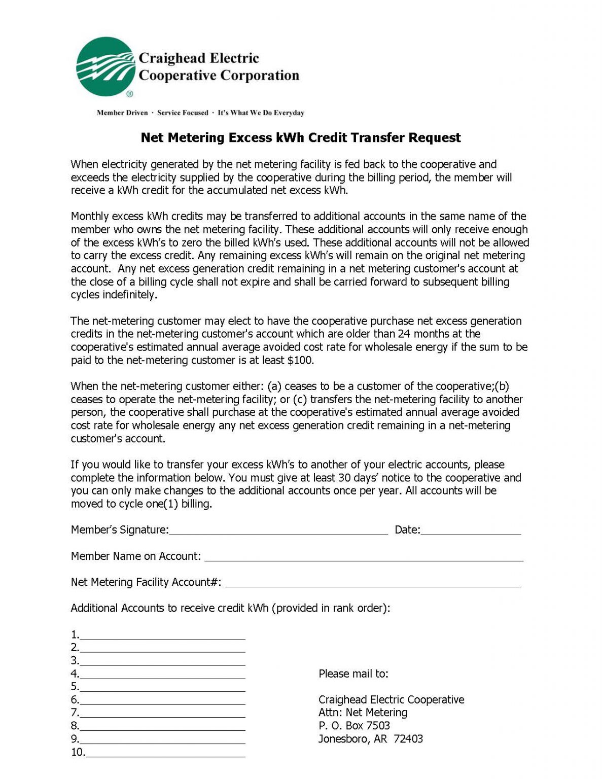 Net Metering Craighead Electric Cooperative, Inc.