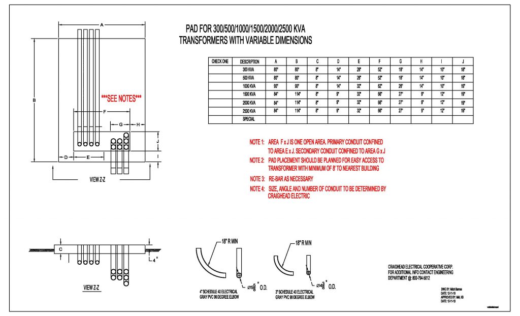 Transformer Pad Mount Specification Sheet